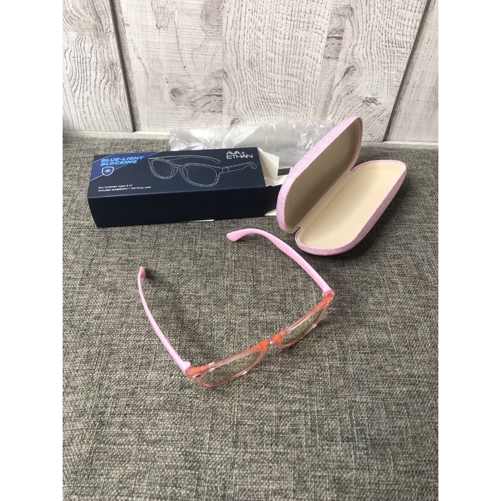 Children's Ava & Ethan Blue Light Blocking Pink Shatter Proof Glasses With Case